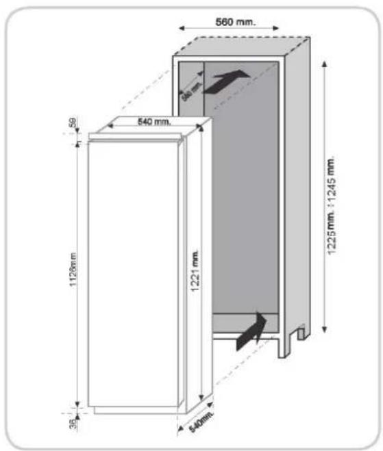 ROSIERES RBLP 220 NF - A TERMÉK MÉRETEI ÉS A BEEPITETT REKESZ - 1