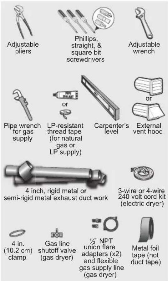 ELECTROLUX ELFG7738WH - Tools and materials needed for installation: - 1