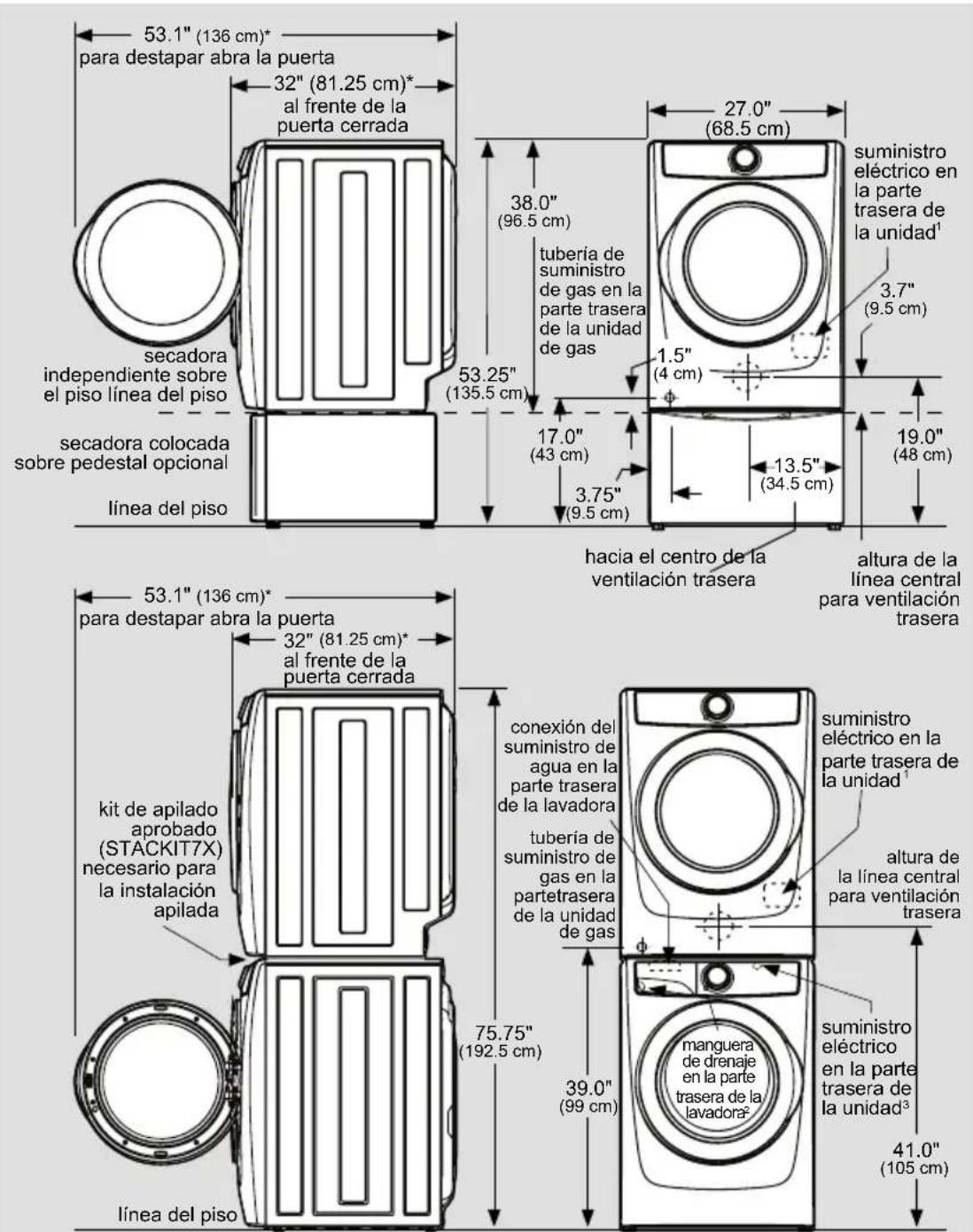 ELECTROLUX ELFG7738WH - Dimensiones de la secadora - 1