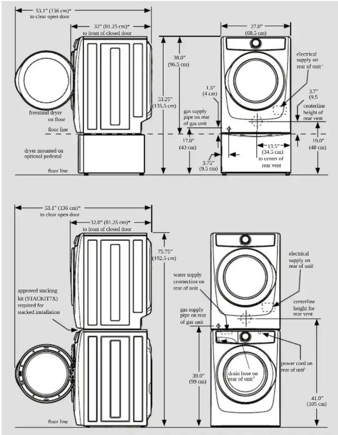 ELECTROLUX ELFG7738WH - Dryer dimensions - 1
