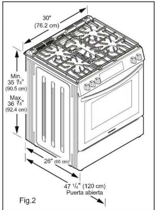 FRIGIDAIRE PCFG3080SS - Espacios libres y dimensiones - 2