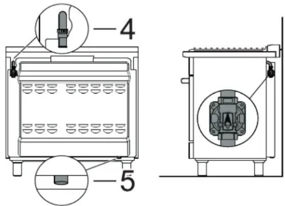 FRIGIDAIRE PCFD3670SS - Posicion de las conexiones de gas y electricas del aparato - 1