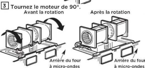 3 Tournez le moteur de 90°. Avant la rotation Après la rotation Arrière du four à micro-ondes Arrière du four à micro-ondes