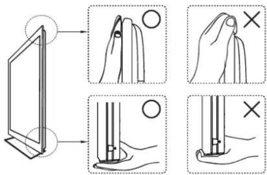 Diagram illustrating hand positioning and contact pointing for a device, with labeled correct and incorrect states.