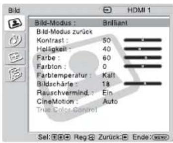 SONY KDL-40X1 - Menü Auswahlbare/einstellbare Optionen - 1