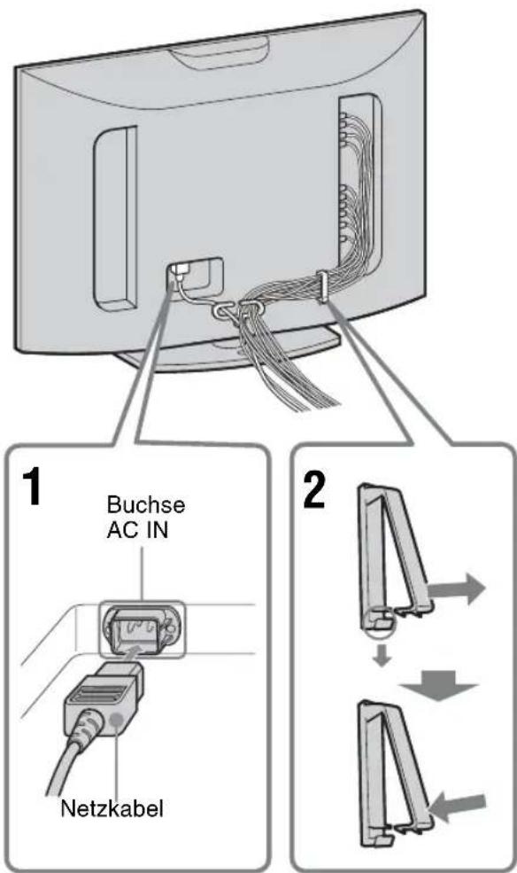 SONY KDL-40X1 - Anschließen des Netzkabels und Bündeln der Eingangskabel - 1