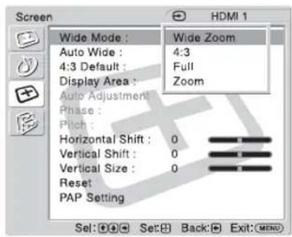 SONY KDL-40X1 - Screen 设定 - 1