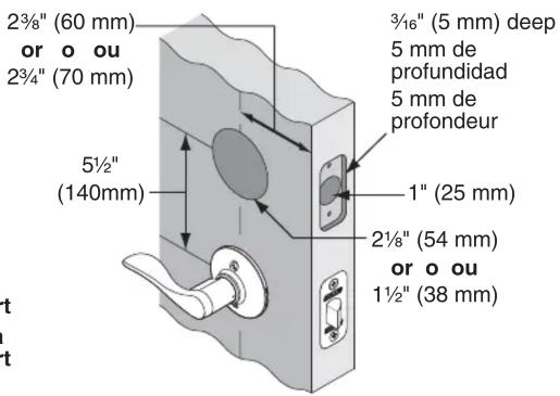 2¾" (60 mm) or o ou 2¾" (70 mm) 5½" (140mm) 3¼" (5 mm) deep 5 mm de profundidad 5 mm de profondeur 1" (25 mm) 2½" (54 mm) or o ou 1½" (38 mm)