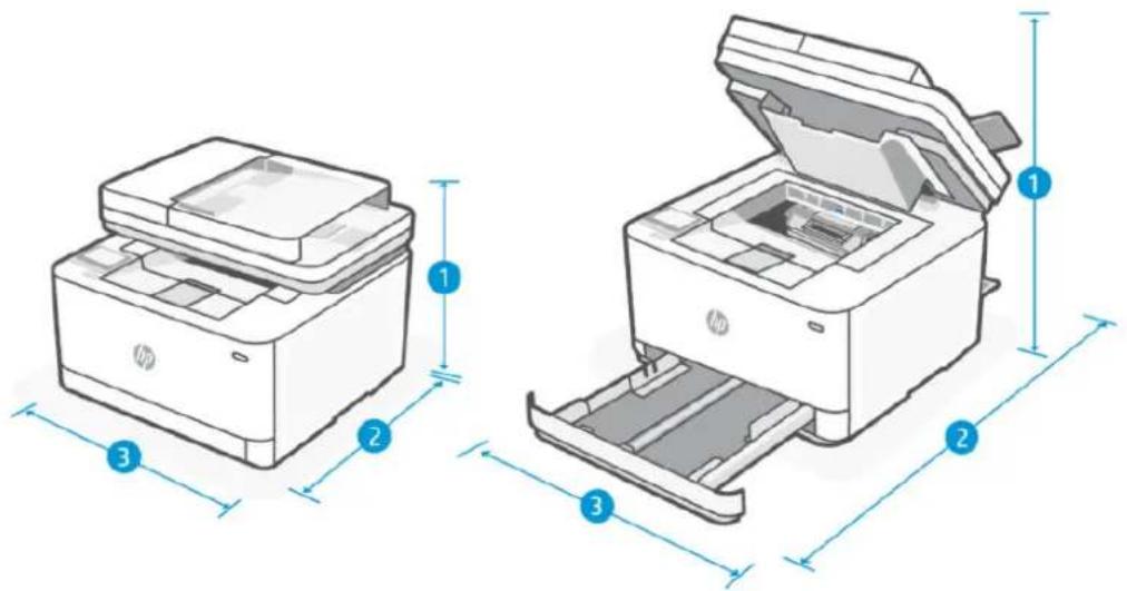 HP LaserJet Pro MFP M3102fdn - Dimensions de l'imprimante - 1