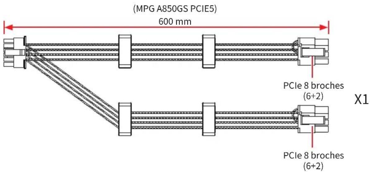 MSI MPG A850GS PCIE5 - Connectique et longueur des cables - 7