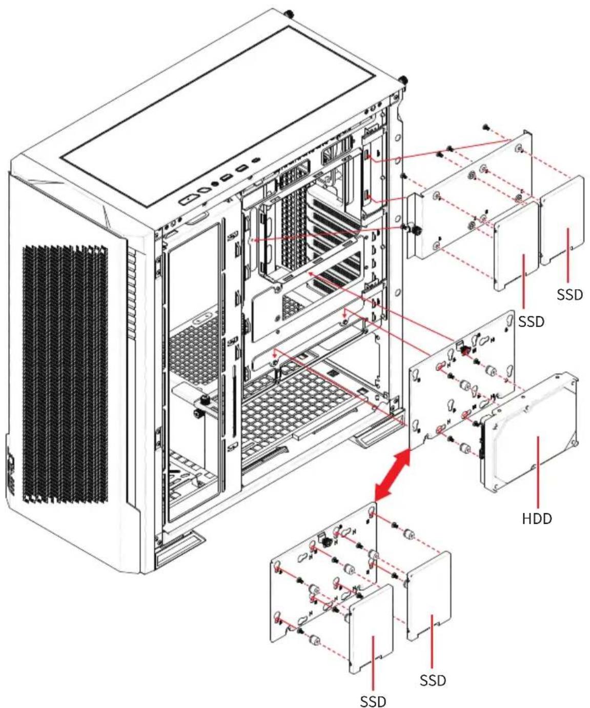 MSI MPG VELOX 300R AIRFLOW - Installation du SSD et du disque dur (côté droit) - 1