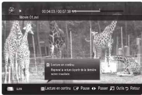 SAMSUNG LA40C530F1W - Lecture d'un fichier vidéo en continu (Reprendre la lecture) - 1