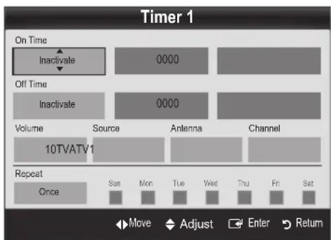 SAMSUNG LA40C530F1W - Setting the On / Off Timer - 1