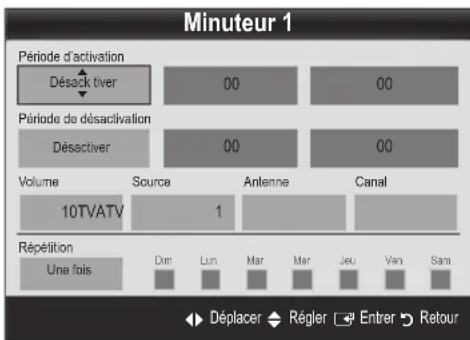 SAMSUNG LA40C530F1W - Réglage de la minuterie de mise en marche/arrêt - 1