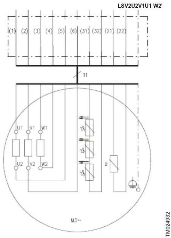 LSV2U2V1U1 W2' (1) (2) (3) (4) (5) (6) (31) (32) (21) (22) 11 U1 V1 W1 U2 V2 W2 M3~ TM024932