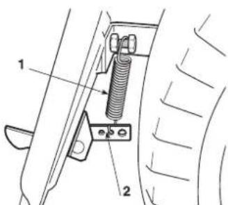 Honda HF 2417 K5 - Regolazione della molla dell'arpione di aggancio sacco di raccolta - 1