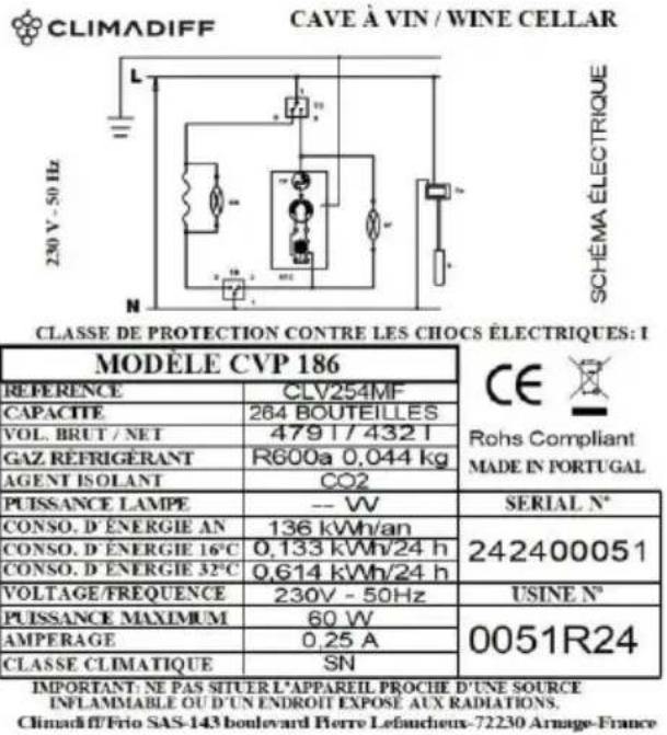 CLIMADIFF CV295B2 - TECHNICAL CHARACTERISTICS - 1