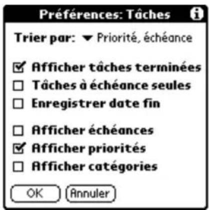 PALM m505 - Pour modifier les options d'affichage des tâches : - 1