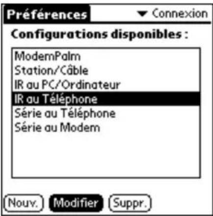 PALM m505 - Pour modifier la connexion IR au téléphone : - 1