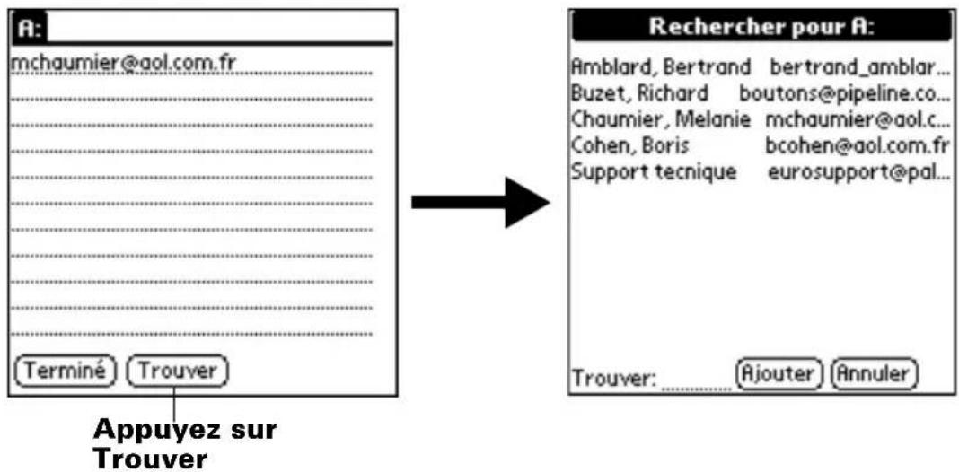 PALM m505 - Pour rechercher une adresse électronique : - 1