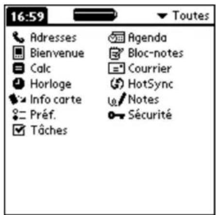 PALM m505 - Pour modifier l'affichage de l'écran Applications : - 1