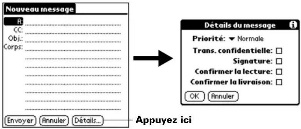 PALM m505 - Pour définir la priorité d'un message électronique : - 1