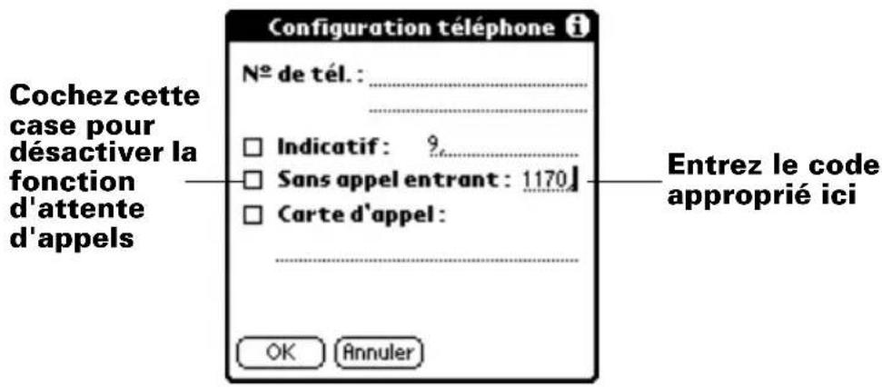 PALM m505 - Pour désactiver les appels entrants : - 1