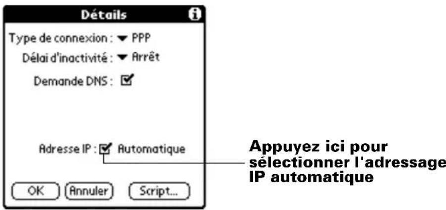 PALM m505 - Pour identifier l'adressage IP dynamique : - 1