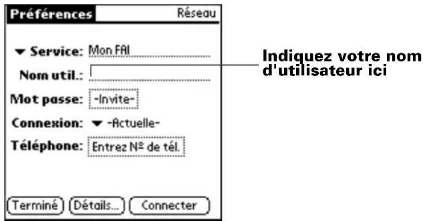 PALM m505 - Pour saisir un nom d'utilisateur : - 1