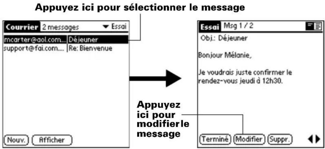 PALM m505 - Pour modifier des messages enregistrés sous forme de brouillon : - 1