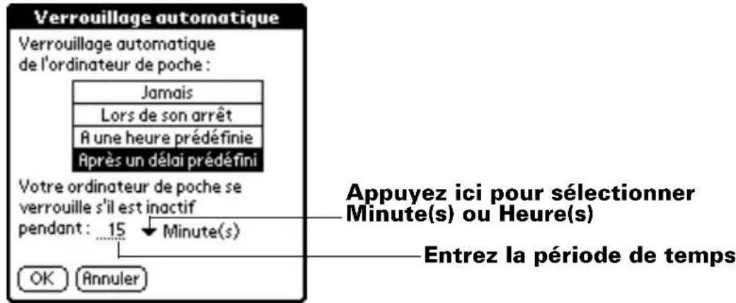 PALM m505 - Pour verrouiller votre ordinateur de poche après une période d'inactivité : - 1