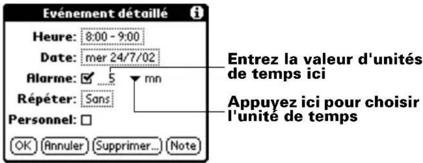 PALM m505 - Pour régler une alarme pour un événement : - 1
