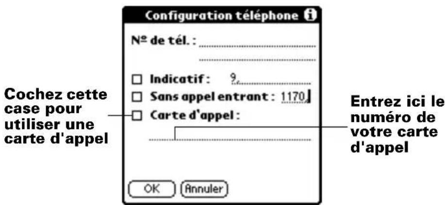 PALM m505 - Pour utiliser une carte d'appel : - 1