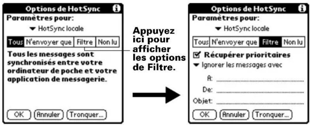 PALM m505 - Pour accéder aux paramètres de filtres spéciaux : - 1