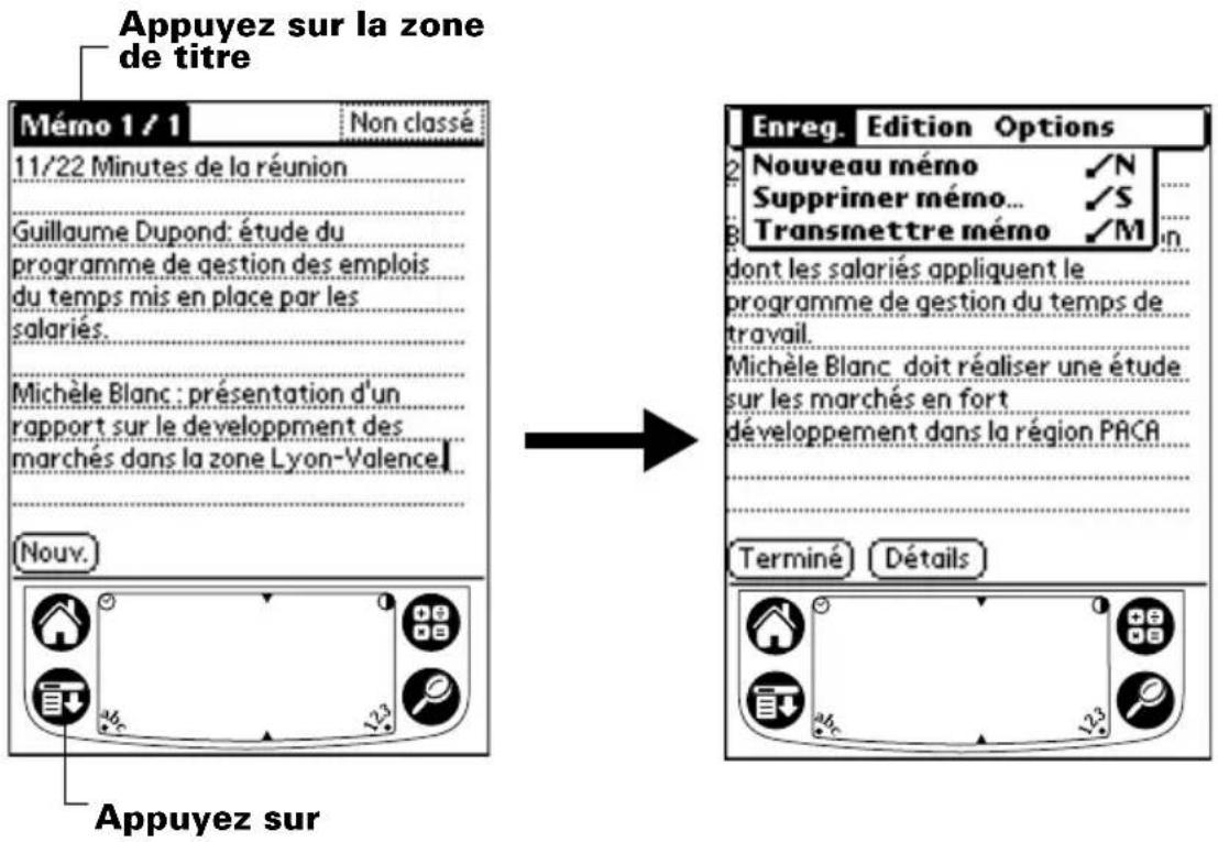 PALM m505 - Pour ouvrir la barre de menus : - 2