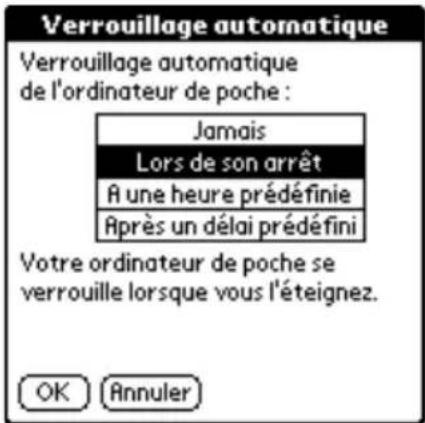 PALM m505 - Pour verrouiller votre ordinateur de poche lorsque vous l'éteignez : - 1
