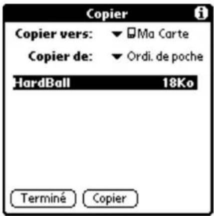 PALM m505 - Pour copier une application vers une carte d'extension : - 1