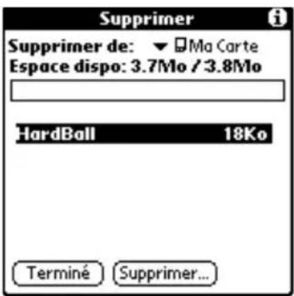 PALM m505 - Pour supprimer des applications d'une carte d'extension : - 1