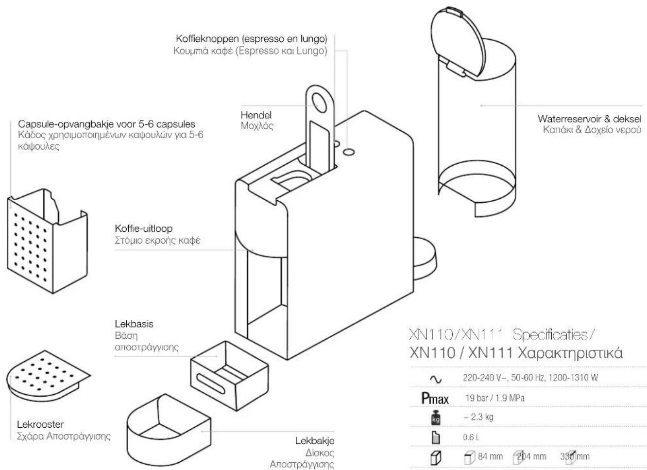 KRUPS Nespresso Essenza Mini XN110B - Overzicht machine/Επισκόπηση μηχανής - 1