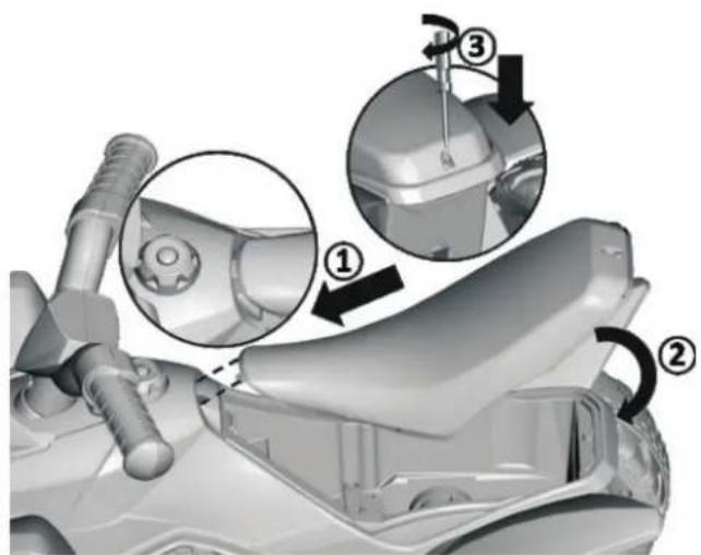 Technical diagram showing mechanical assembly steps with numbered annotations indicating different states or components.
