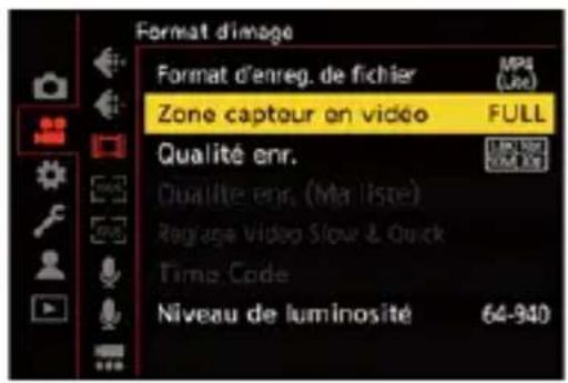 Format d'image Format d'enreg. de fichier Zone captour en vidéo QUALité enr. Qualité enr. (Ma listé) Régage Video Slow & Quick Time Code Niveau de luminosité 64-940 MP4 (Lie)