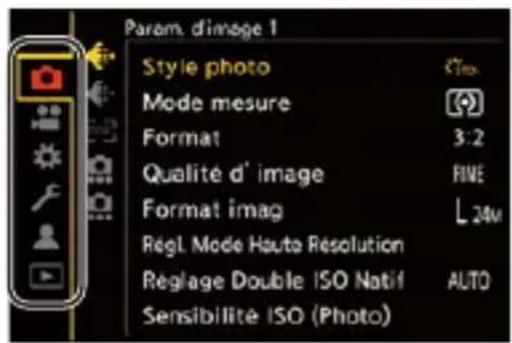 Param. d'image 1 Style photo Mode mesure Format Qualité d' image Format imag Régé Mode Houta Resolution Réglage Double ISO Natif Sensibilité ISO (Photo) 3:2 FINE L 24M AUTO