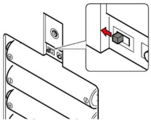 Indel B SAFE 35 SMART PLUS - TEMPORARY CODE - PLACE THE SLIDING SWITCH TO THE LEFT (DOOR HINGE SIDE) - (BATTERY COMPARTMENT) - 1