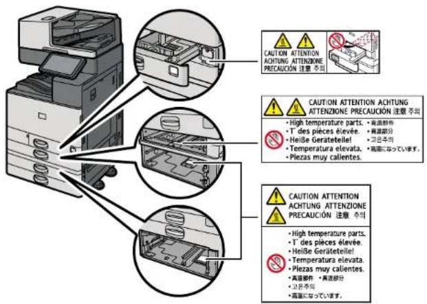 RICOH IM C3510A - Posições das etiquetas de AVISO e CUIDADO - 2