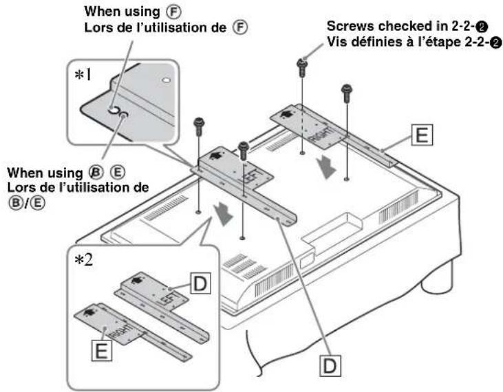 When using Ⓐ Lors de l'utilisation de Ⓐ *1 When using Ⓐ E Lors de l'utilisation de B/E Screws checked in 2-2-② Vis définies à l'étape 2-2-② E *2 D E D