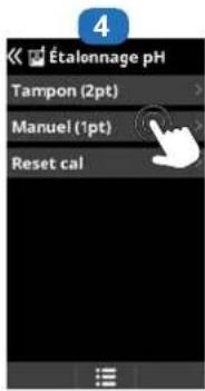 4 Étalonnage pH Tampon (2pt) Manuel (1pt) Reset cal