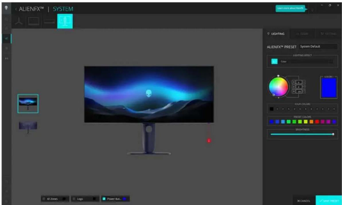 ALIENWARE AW3425DW - Ajuster les effets d'éclairage - 1