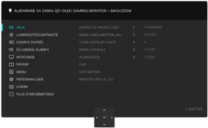 ALIENWARE AW3425DW - Accès au système des menus - 3