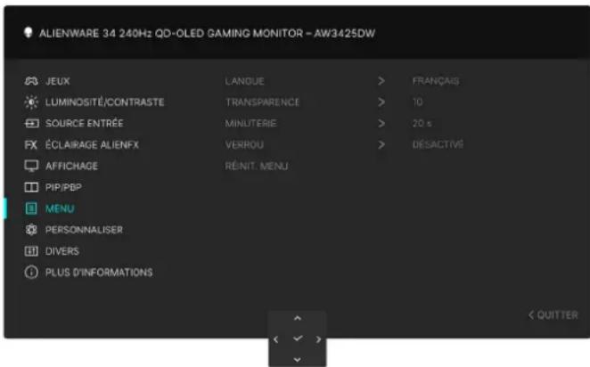 ALIENWARE AW3425DW - MENU Utilisez ce menu - 1
