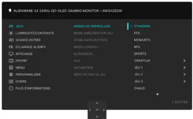 ALIENWARE AW3425DW - MODES DE PRÉRÉGLAGE - 1